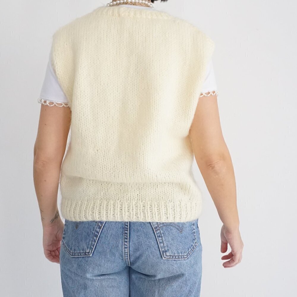 Handmade Cream Cable Braided Knit Fisherman Sweater Vest M - Picture 3 of 8